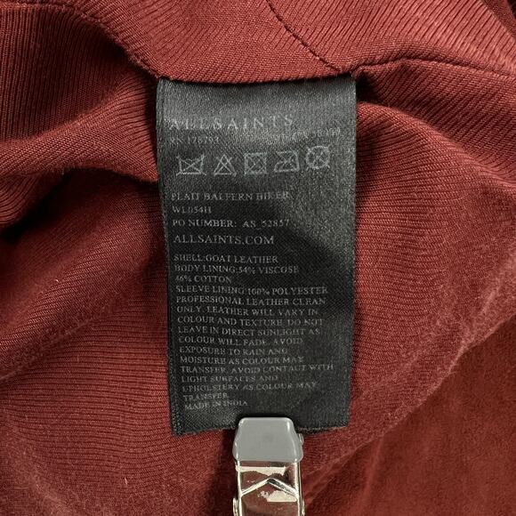 ALLSAINTS Plait Balfern Suede Biker Jacket Womens 6 Burgundy Maroon Moto Zip - Picture 13 of 16